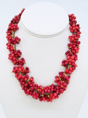 Vintage Czech Early Haskell Style Red Wooden Berry Cluster Necklace 1930s